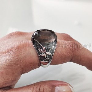 Bague en argent sterling 925 pour homme, avec pierre précieuse naturelle quartz fumé, pierre de naissance de avril, toutes tailles, cadeau d'anniversaire, vente en gros - Product Image 3