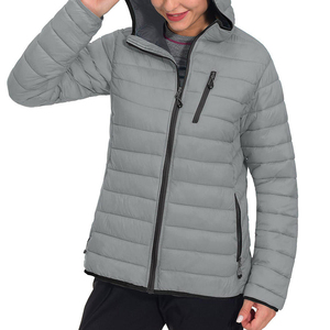 Women's Breathable Canvas <b>Puffer</b> <b>Jacket</b> Full Zip Hooded Outwear Stand Collar Coat Pocket Polyester Lining Low MOQ Finished - Product Image 4