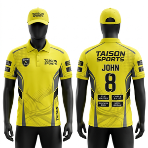 เสื้อสนุกเกอร์ผู้ชายคุณภาพสูง 175 GSM ผลิตจากไมโครไฟเบอร์โพลีเอสเตอร์ สีเหลือง-ดำ ด้านข้างทำจากผ้าประสิทธิภาพสูง ซึมซับเหงื่อได้ดี - Product Image 1