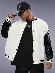 <b>Y2K</b> College Baseball Jacket for Men Wool Blend Body PU Leather Sleeves Modern Urban <b>Streetwear</b> Snap Button Varsity Outerwear - Product Image 4