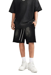 Verano Venta caliente Unisex Vintage lavado sudor pantalones cortos Draw String hombres ropa de calle en blanco Jogging ácido lavado Fitness Shorts - Product Image 4