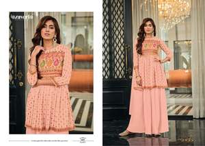 ผู้ผลิตอินเดีย2022ร้อนขาย Georgette ผ้า Sharara Palazzo สูทกับ Dupatta สำหรับสาวสวยในราคาที่เหมาะสม - Product Image 6