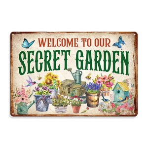 Customizable Martha's Garden metal sign, "A Beautiful Garden is a Work of <b>Heart</b>" hummingbird floral art. at wholesale prices. - Product Image 6