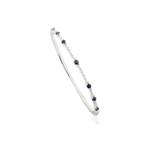 เครื่องประดับหินวันเกิด September ธรรมชาติไพลินและเพชรสีทองขาว14K สร้อยข้อมือเทนนิสของขวัญแต่งงาน - Product Image 3