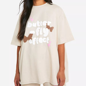 2024 invierno XL cuello redondo Camiseta algodón sólido tejido Casual Streetwear frente y espalda Puff estampado nueva decoración de logotipo al por mayor - Product Image 1