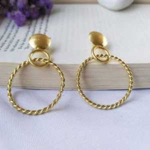 Brass Gold Plated Drop Stud Hoop <b>Earrings</b> with <b>Opal</b> for Party - Product Image 5