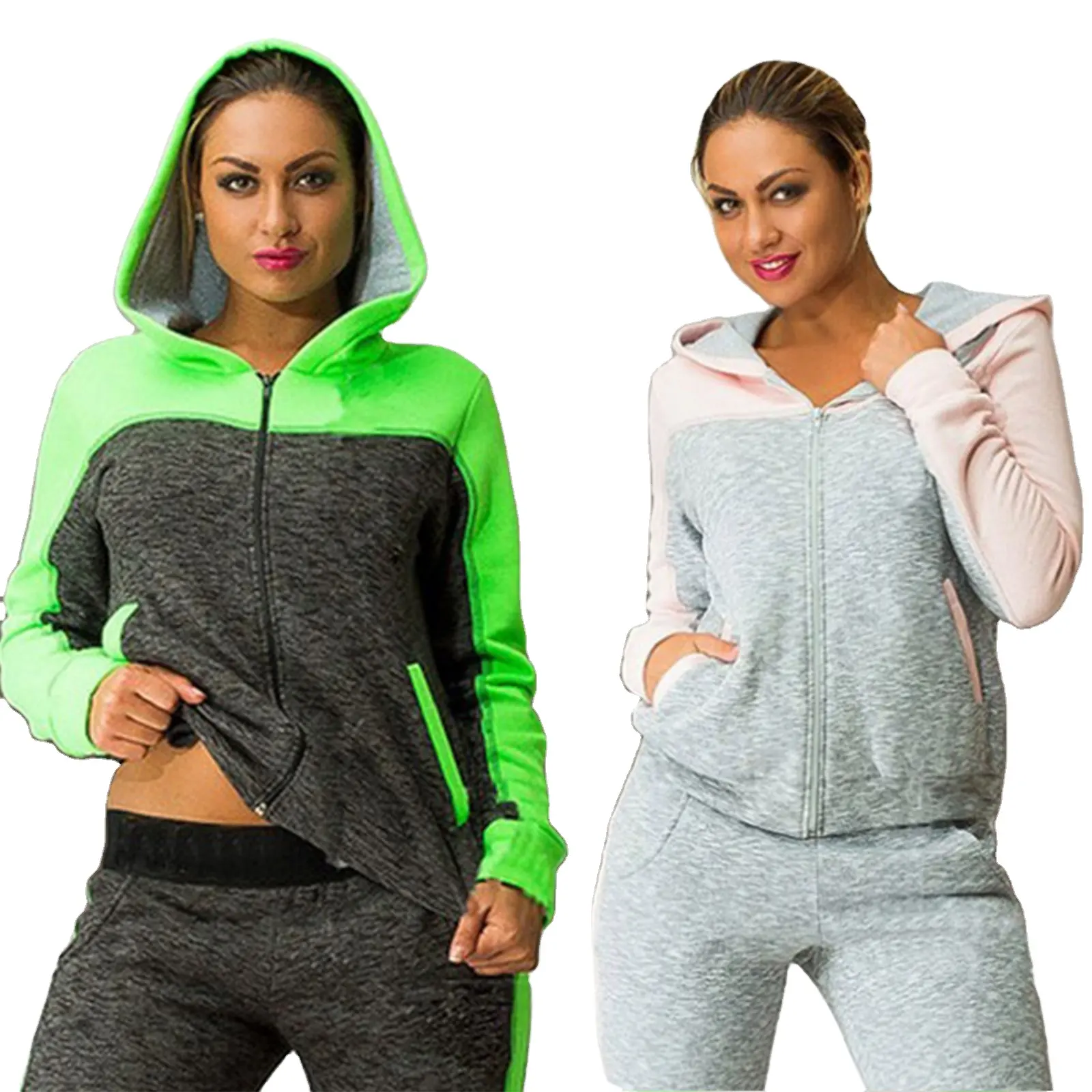 Womens Sport Hoodies Sweatshirt Crop Tops Pants Set 2Pcs Tracksuit Sweat Suit