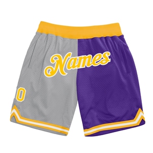 Industrie Direct Engro Sportswear Basketball Shorts Personnalisé Gris Or-Violet Authentique Throwback Split Fashion Basketball Shorts - Product Image 1