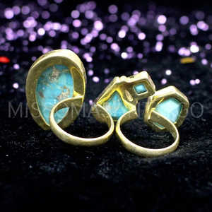 Anillo de dos dedos al por mayor con piedras preciosas turquesa Producto de piedras preciosas sueltas elegantes - Product Image 4