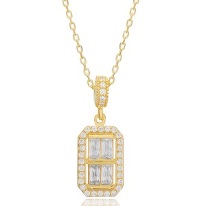 Collier en argent sterling 925 fait main turc avec pendentif rectangulaire à quatre pierres baguette, vente en gros - Product Image 3