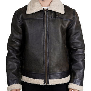 OEM personalizado invierno transpirable Vintage lienzo carta patrón piloto chaqueta de cuero con piel de vaca para los hombres - Product Image 1