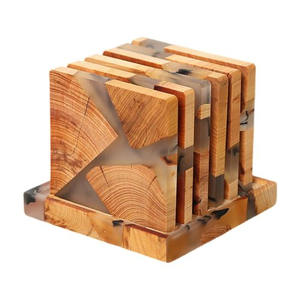 Dessous de verre carré en bois de résine époxy avec des cadeaux carrés de sable pour l'article décoratif de réchauffement de la maison - Product Image 1