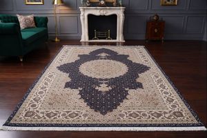 Tapis en laine/soie de style persan noué à la main |   Motif géométrique |   Tapis d'inspiration orientale |   Taille personnalisée disponible |   Écologique | - Product Image 2
