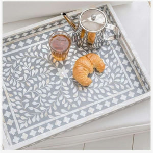 Bandejas para servir comida y té y café hechas de madera con incrustaciones de hueso, platos para servir, bandeja para servir comida personalizada, plato de catering - Product Image 3