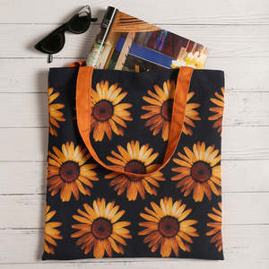 Bolsas de Mano Personalizables de Lona de Algodón con Cierre y Diseño de Girasol para Damas, Ligeras, Reutilizables, Plegables, con Impresión Digital Completa - Product Image 2