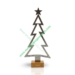 Árbol de Navidad de metal rústico con parte superior de estrella y base de madera, iluminación Led, adorno navideño de inspiración vintage para decoración de temporada - Product Image 2