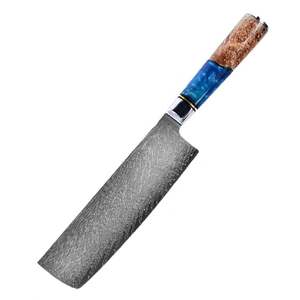 มีดดามัสกัสใช้ในครัวด้ามไม้ทำจากเรซินสีฟ้าสำหรับพ่อครัว - Product Image 3