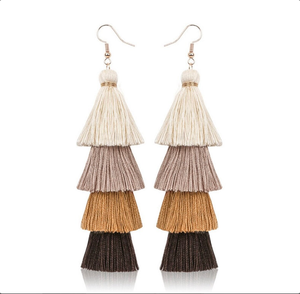 Premium Quality Layered Tassel Dangle <b>Earrings</b>, Pine Shale Tassel <b>Earrings</b> - Product Image 3