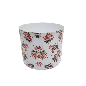 Best Selling Metal Round Pot Sticker Enamel With White Colour Flower Print Wall Pot For Desktop Home Handmade Customized In Bulk