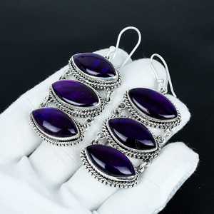 Boucle d'oreille femme goutte naturelle Triple goutte violet Labradorite pierres précieuses fiançailles bijoux faits à la main 925 boucle d'oreille en argent Sterling - Product Image 1