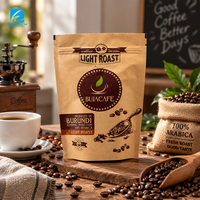 Emballage de café imprimé sur mesure OEM ODM, sachet stand-up en papier kraft laminé avec feuille d'aluminium de qualité alimentaire, fermeture éclair et valve