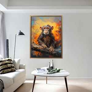 Printed Canvas Artwork: Abstract Monkey Wall Decor - Elegant Animal Art,Gold <b>Framed</b> - Product Image 1