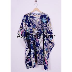 Kaftán Corto Hecho a Mano en India con Estampado Floral, Ecológico, Lavable, Ropa de Dormir Natural, Kimono, Vestido, Cubrebaño Corto para la Playa - Product Image 6