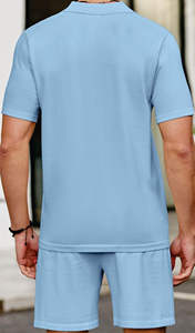 Ensembles de tenues 2 pièces imprimées pour hommes Ensemble chemise et short en tricot boutonné à manches courtes décontractées Tenues de plage d'été - Product Image 4