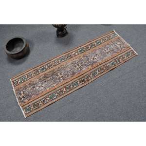 พรมขนแกะอนาโตเลียคลาสสิกสีน้ำตาลน้ำเงิน1.6 x 5ft วินเทจผ้าเย็บปะติดปะต่อกันดีไซน์สี่เหลี่ยมผืนผ้าโถงทางเดินสำหรับน้ำยาง - Product Image 2