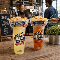 Gobelet 2-en-1 AT PACK 700ml pour collation et boisson avec paille et plateau à popcorn, en PP imprimé sur mesure pour cinéma, café, à emporter