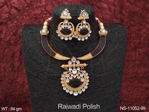Rajwadi plaqué fantaisie style fête porter belle Kundan bijoux concepteur Kundan ensemble de collier court - Product Image 2