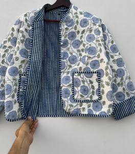 Chaqueta de bombardero acolchada de algodón corta hecha a mano para mujer, bordado Floral acolchado, cuello levantado, transpirable, ecológico, informal, para invierno - Product Image 4