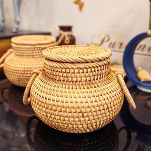 Tienphong Wholesale Round Rattan Box With Lid and Handle Shelf Basket Desktop <b>Storage</b> Basket <b>for</b> Home Farmhouse <b>Kitchen</b> - Product Image 4