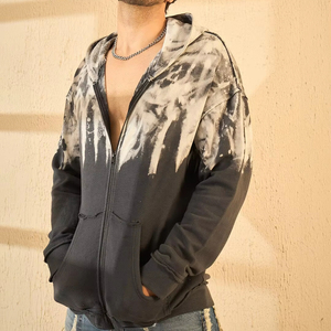 Top Fashion 100% coton 350gsm Smoke Ombre Hoodie surdimensionné Drop Shoulder avec logo brodé et fermeture zippée pour l'hiver - Product Image 1