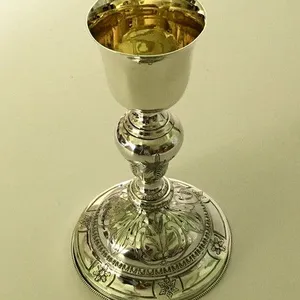 Floral Engraved Brass Metal Church Enamel Chalice For Drinking With Paten Manufacturer and Supplier