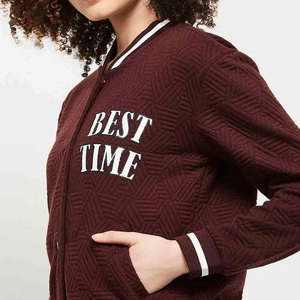 Veste universitaire d'hiver à la mode pour femmes col montant manches longues doublure en laine Logo personnalisé imprimé patchs conception toile tricotée - Product Image 5