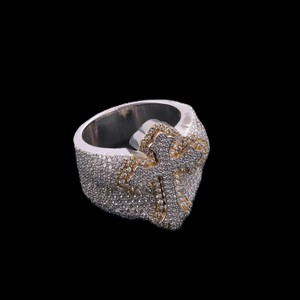 14k <b>Solid</b> White Gold Lab Grown Diamond Ring brilliant Round Cut Diamond Cross Shape Trendy VVS Clarity Elegant Ring for Women - Product Image 2