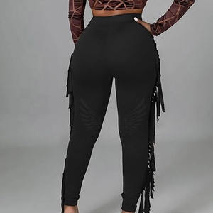 Diseño de logotipo personalizado Pantalones de cuero de gamuza para mujer Color sólido Ropa informal Decoración elástica Técnicas lavadas Precio razonable - Product Image 4