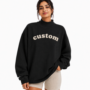 Suéter Oversize de Cuello Alto para Mujer, de Algodón y Felpa, Manga Larga, Dobladillo Acanalado, Fabricante OEM ODM - Product Image 1