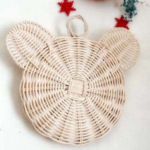 Espejo Decorativo de Ratán con Forma de Oso, Decoración de Pared Infantil Tejida a Mano con Ratán Natural - Product Image 6