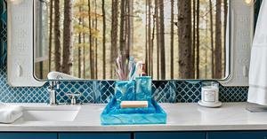 Complete 4-Piece Resin Bathroom Accessory Set Green <b>Vanity</b> <b>Tray</b> with Soap Dispenser and Toothbrush Holders Disposable Features - Product Image 6