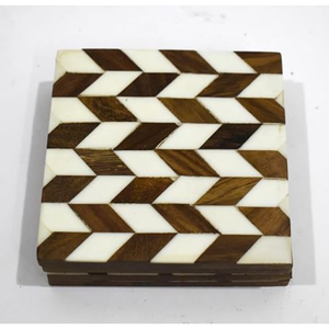 Nuevos posavasos de madera redondos Vintage, posavasos multicolores con incrustaciones de hueso en zigzag, posavasos organizador de mesa de comedor, precio mayorista - Product Image 4