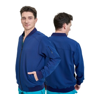 Unisex 2 bolsillos con cremallera frontal Spandex/poliéster estambre tela Scrub chaqueta quirúrgica médica enfermería salón Scrubs - Product Image 2
