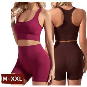 Women's Professional Factory-Made Gym Sports Wear Quick Dry Breathable 3-Pc Yoga Set with Seamless Solid Pattern Yoga Sets - Product Image 4