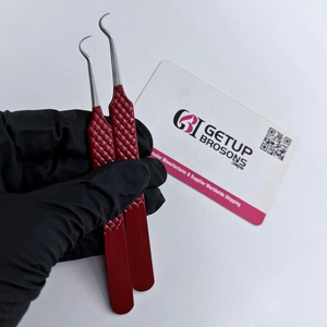 New Red Powder Coating Double Curved Style Eyelash Extension Tweezers <b>Silver</b> Tip Diamond Grip With Custom Logo Beauty Instrument - Product Image 2
