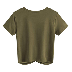 เสื้อยืดครอปสำหรับผู้หญิงคอกลมผ้าคอตตอนแขนสั้นสีพื้นงานตามสั่ง - Product Image 2