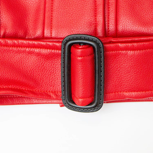 Chaqueta Corta Roja de Piel de Oveja Genuina para Mujer, Chaqueta de Cuero PU con Cinturón, Diseño Personalizado de Alta Calidad, Logotipo Personalizado - Product Image 5
