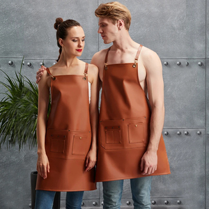 Delantal de trabajo de cuero con bolsillos para hombres y mujeres, delantales ajustables para carnicero, Chef, delantales de cocina para cocina, parrilla para barbacoa - Product Image 1