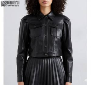 Veste en cuir manteau de mode d'hiver à manches longues vêtements d'extérieur ajustés pour l'automne vêtements quotidiens pour femmes veste en cuir personnalisée pour femmes - Product Image 1