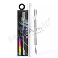 Pousse-cuticules professionnel réutilisable finition satinée et lime à ongles double face en acier inoxydable, instrument double, certifié ISO/CE